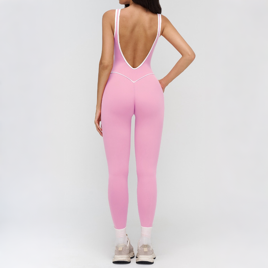 Open Back Sculpting Yoga Jumpsuit - Pink