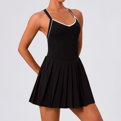 black athletic dress with built in shorts