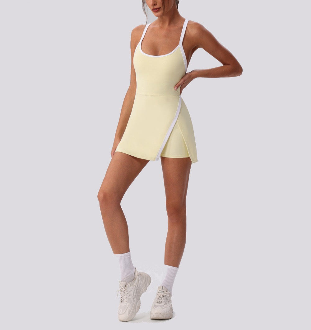 Yellow Tennis Dress with Built-In Shorts
