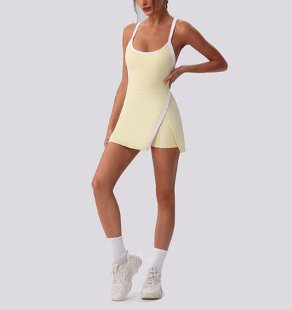 yellow athletic dress with shorts and pockets
