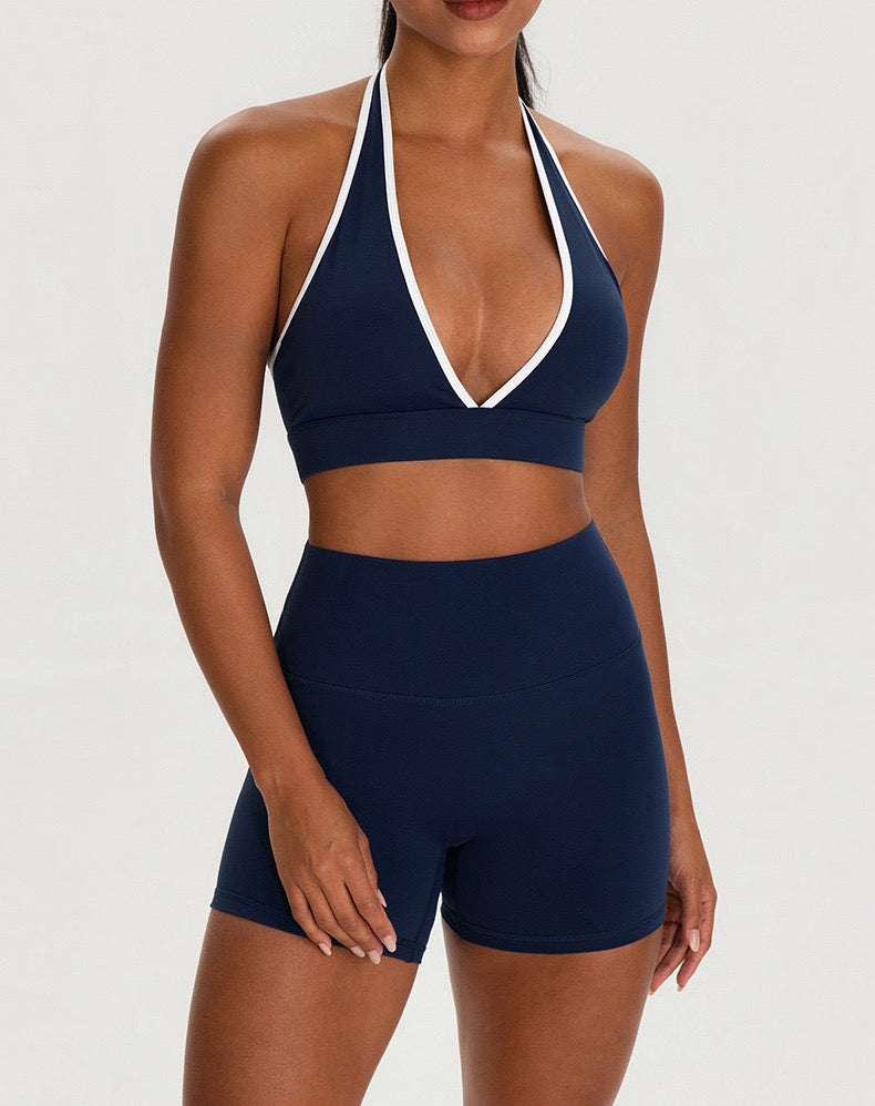 athletic set bra and shorts navy blue