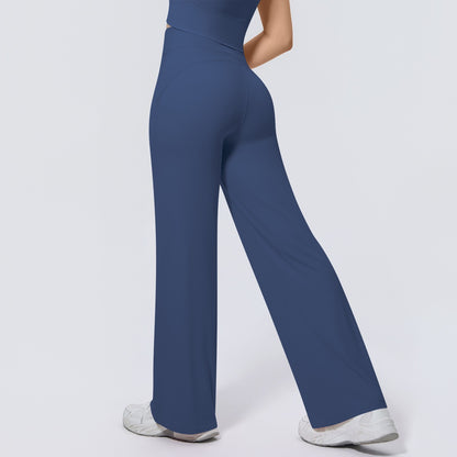 blue basic wide leg pants for women