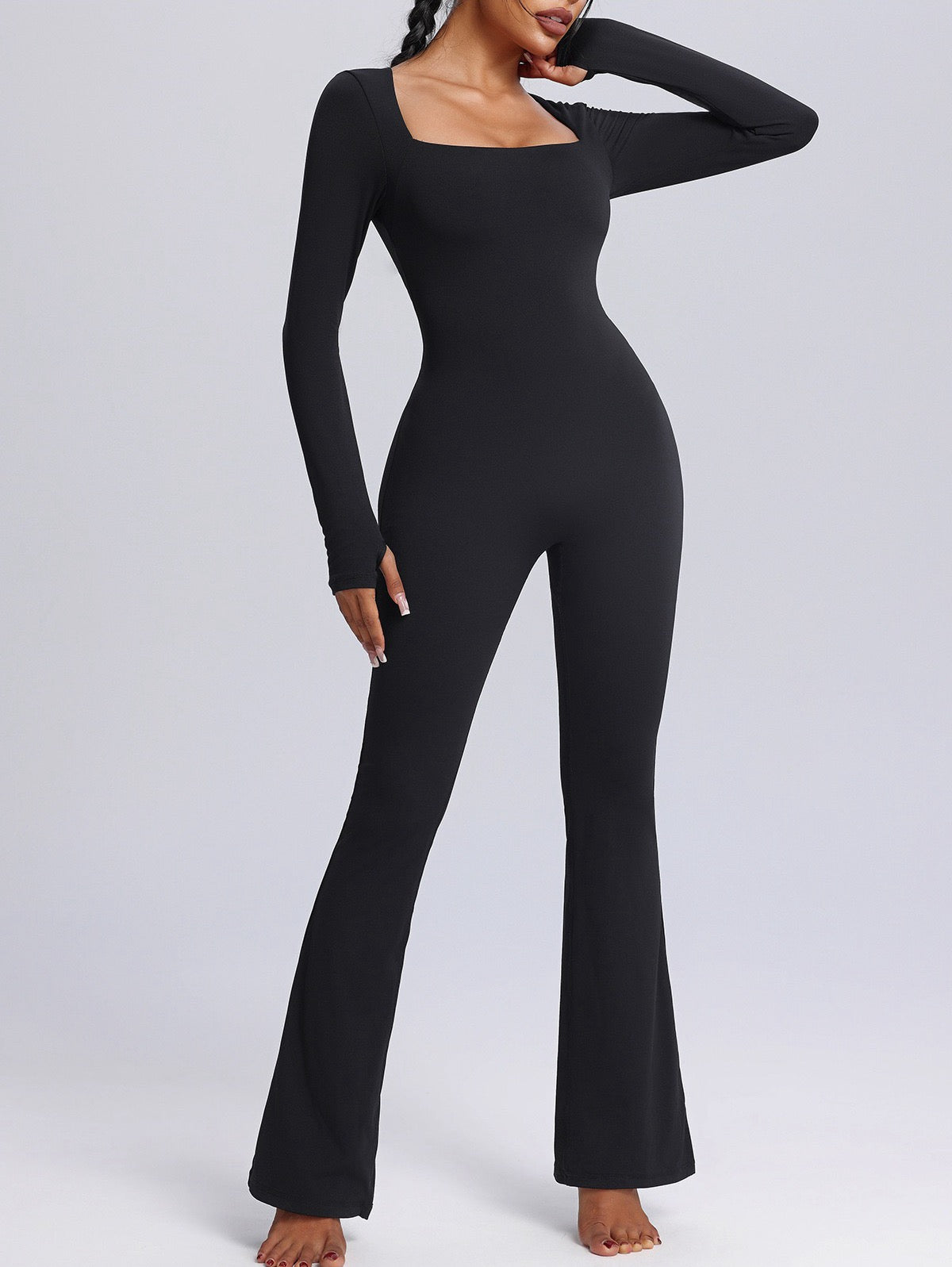 black flare yoga jumpsuit for women 2026