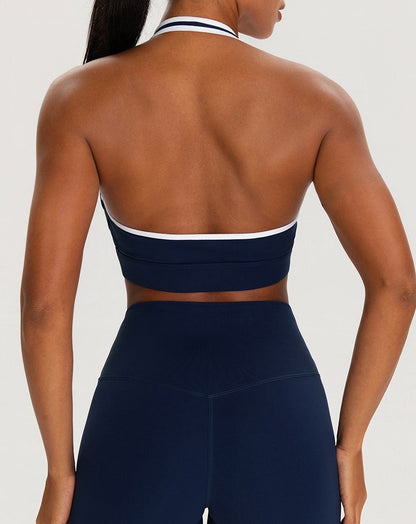 navy blue halter sports bra women