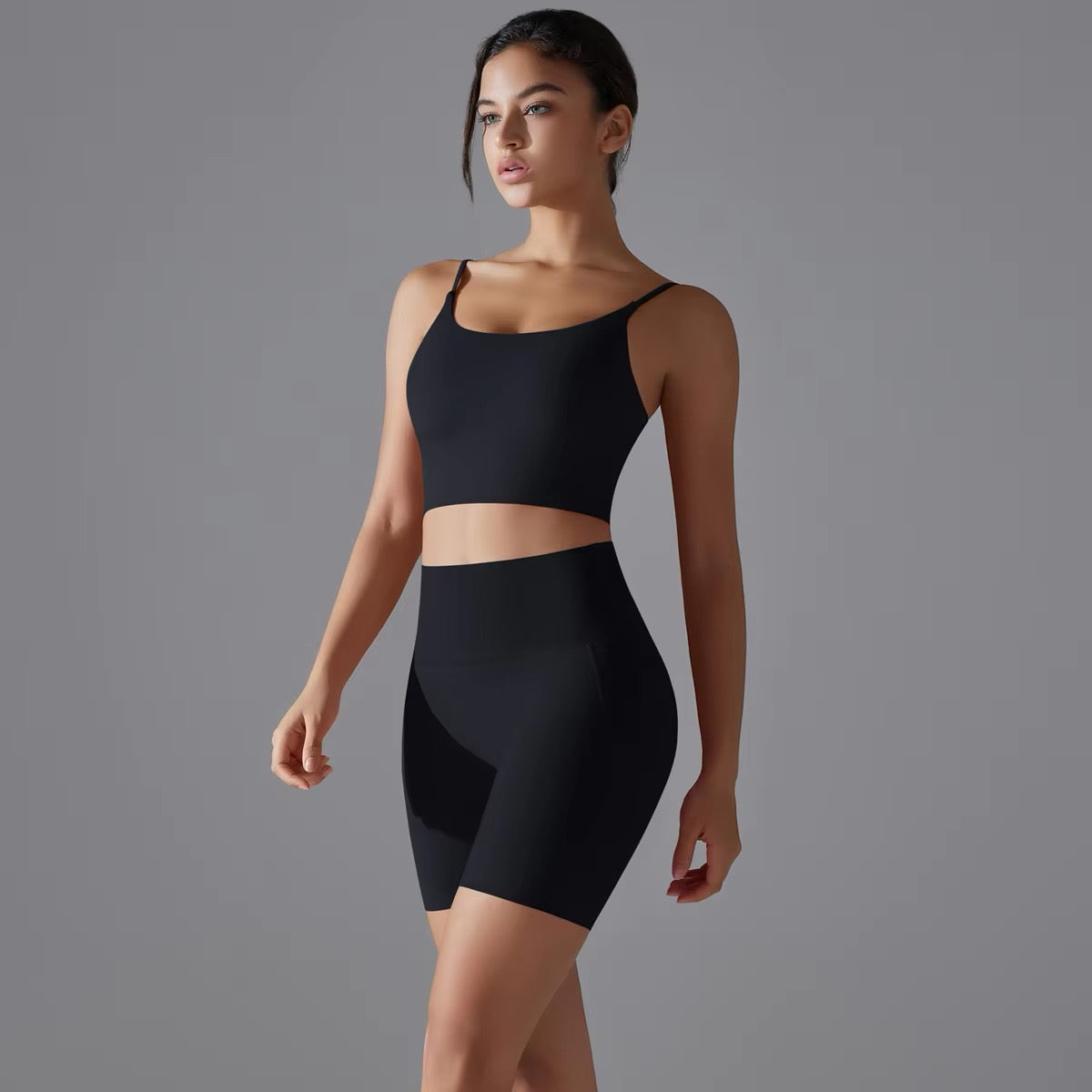 Seamless Crop Top & Biker Shorts Set - Pink Lychee