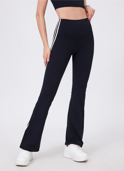 black flare leggings with stripes