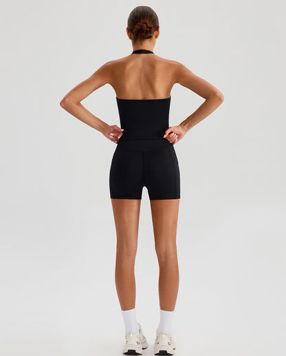 black halter top and shorts women