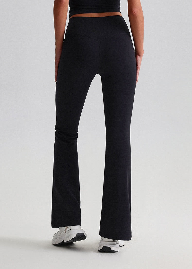 black high rise flare leggings
