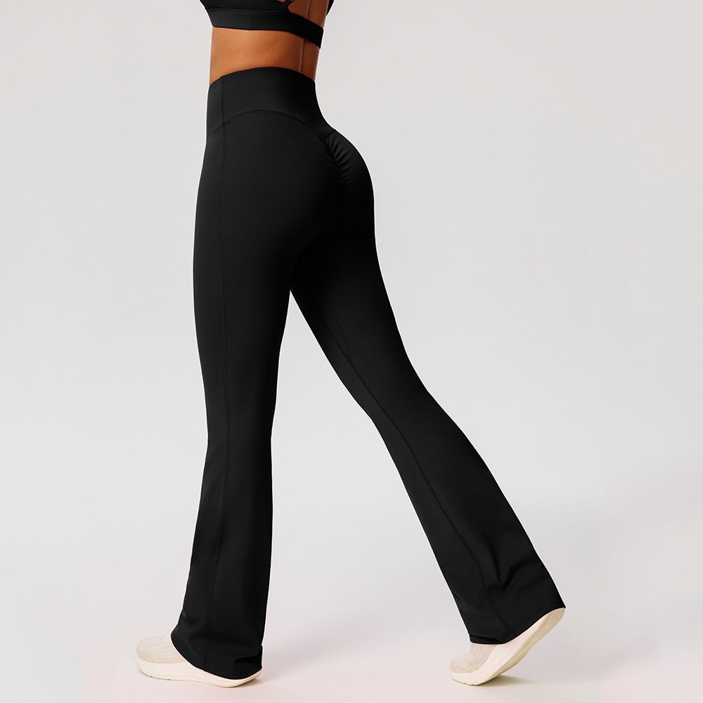 black scrunch flare leggings for women