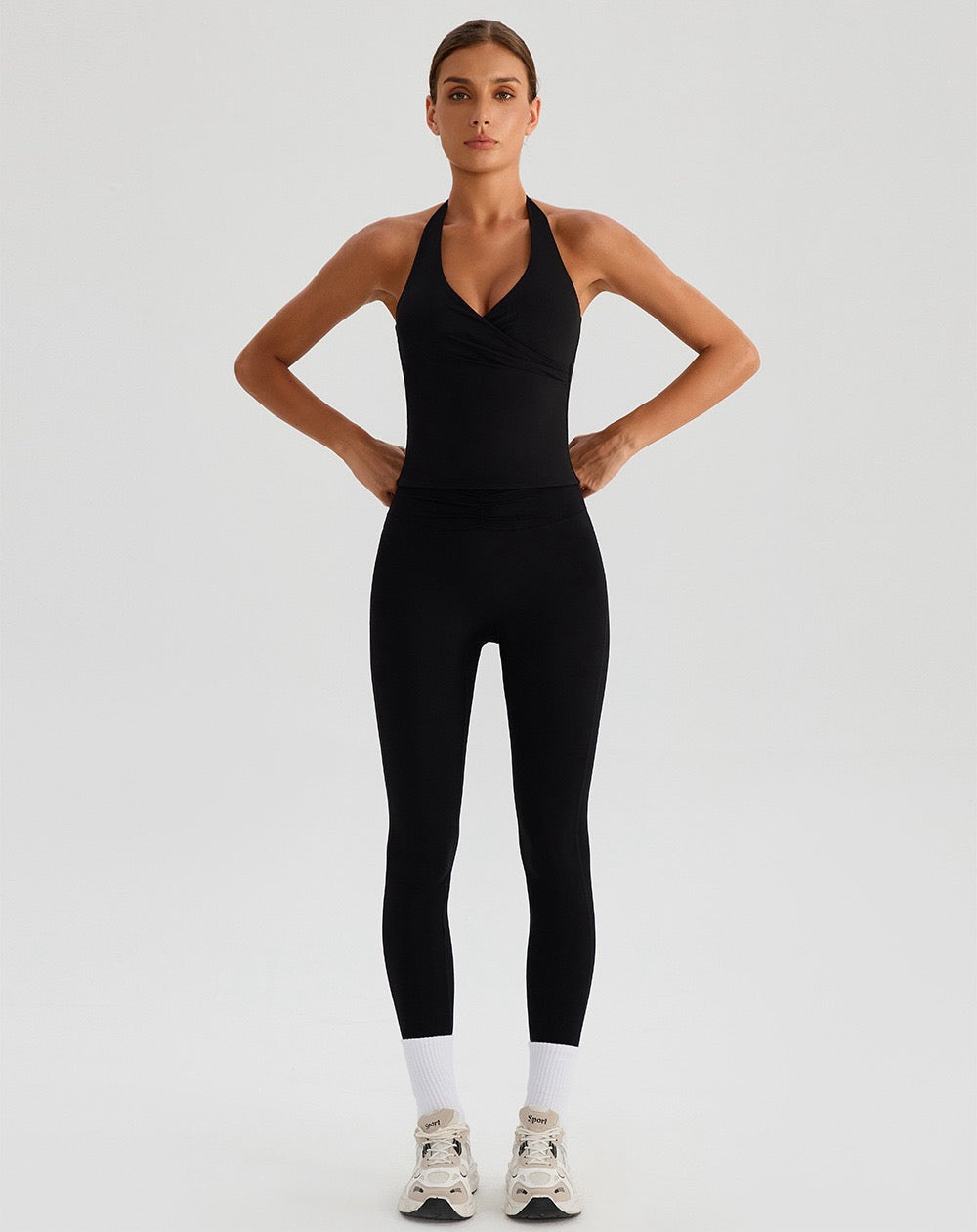 black slimming yoga tank with support