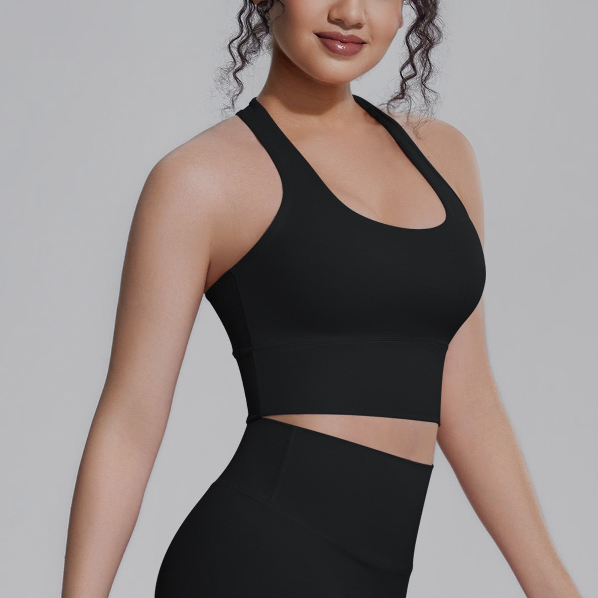 black seamless sports bra top