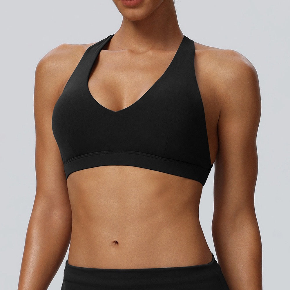 v neck yoga sports bra black