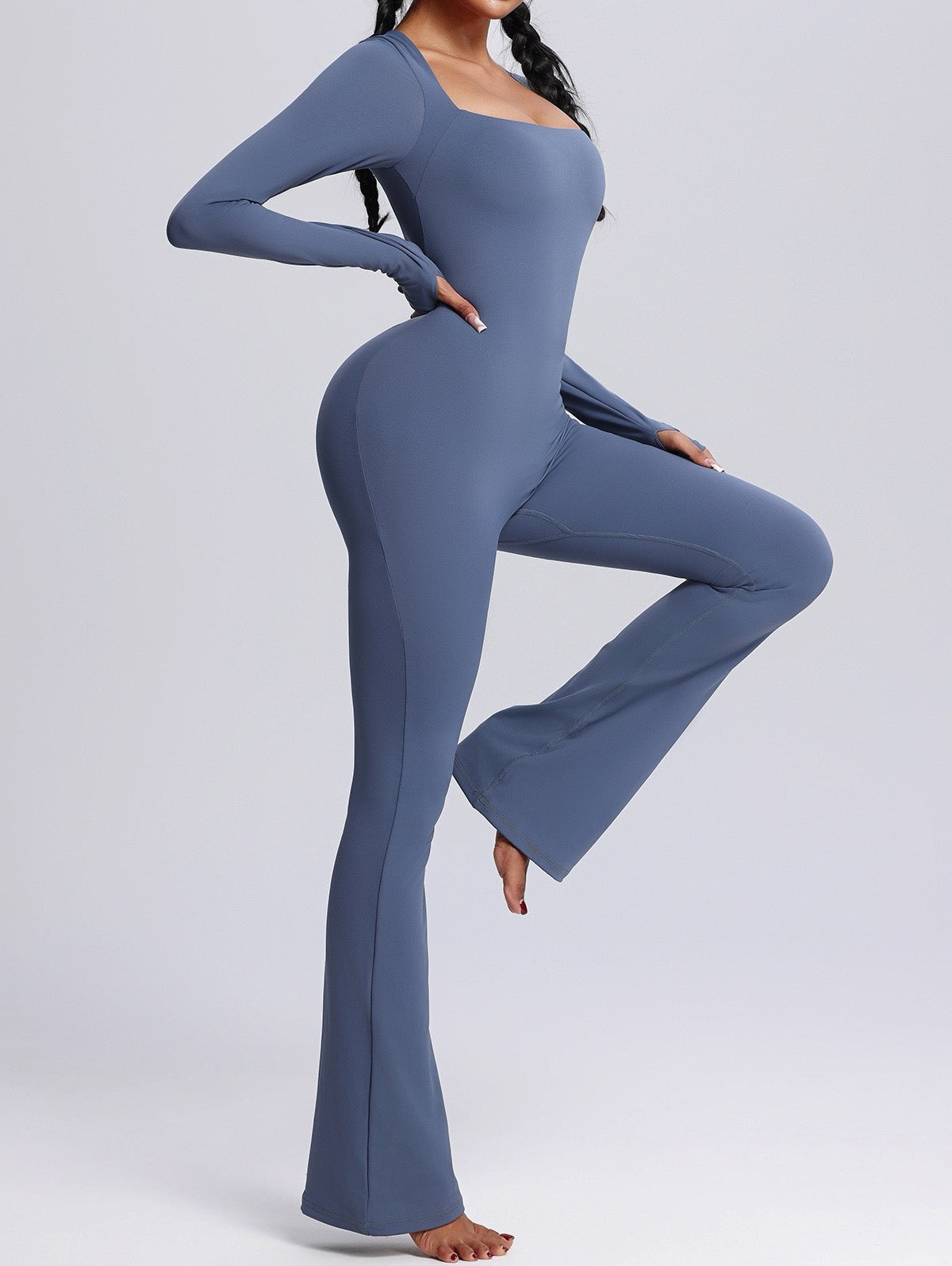 blue flare yoga jumpsuit for women