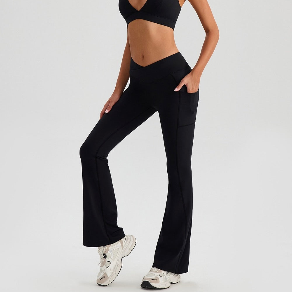 black bootcut yoga pants with pockets