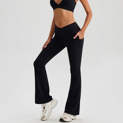 black bootcut yoga pants with pockets