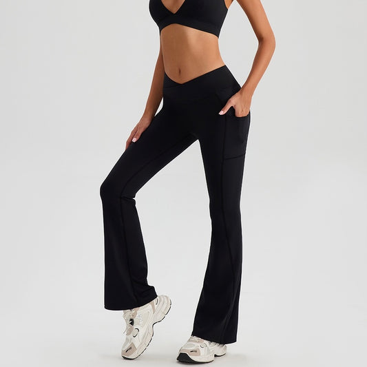 black bootcut yoga pants with pockets