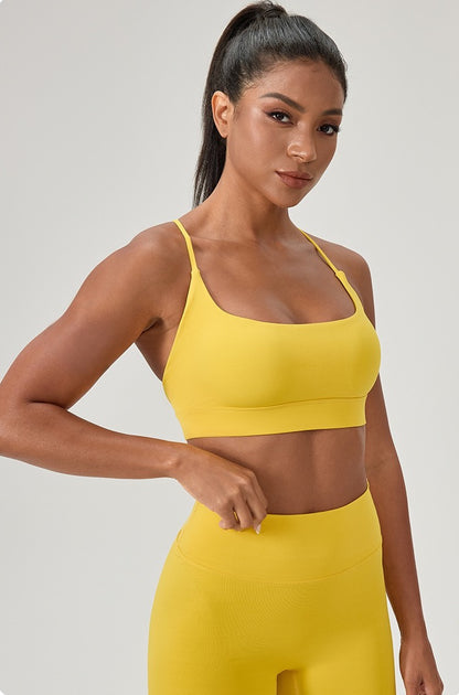 bright workout bra with cross back