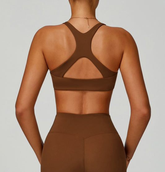 brown crossback sports bra