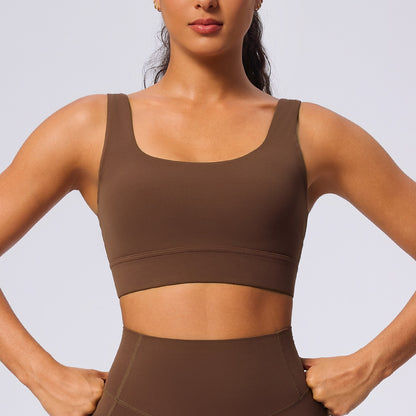 brown seamless workout top for women