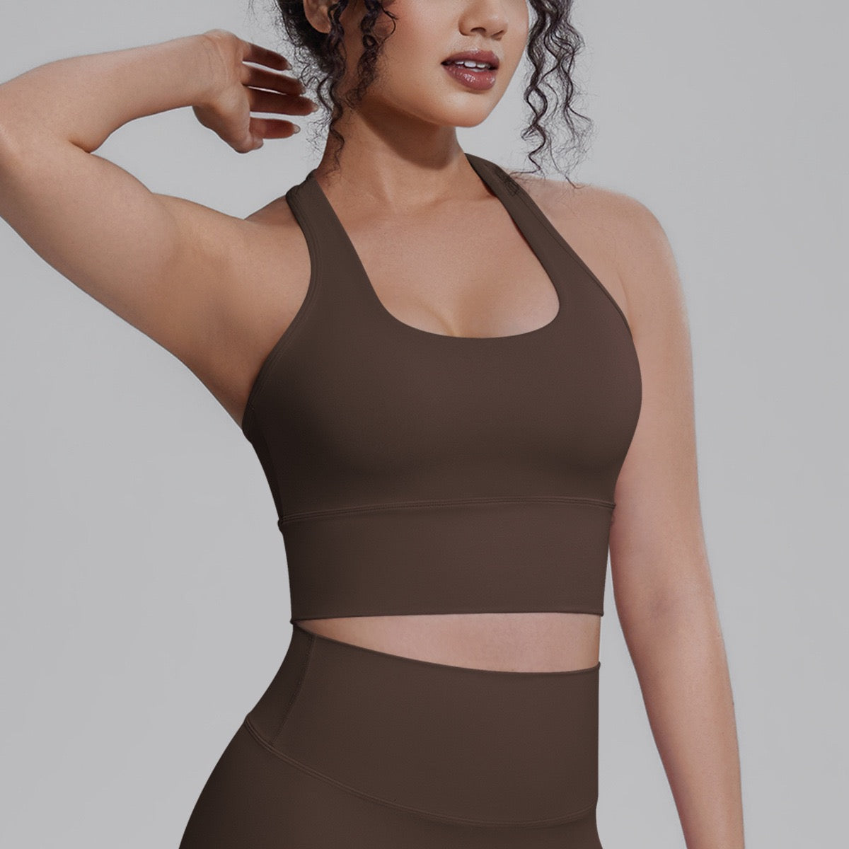 brown seamless yoga top women