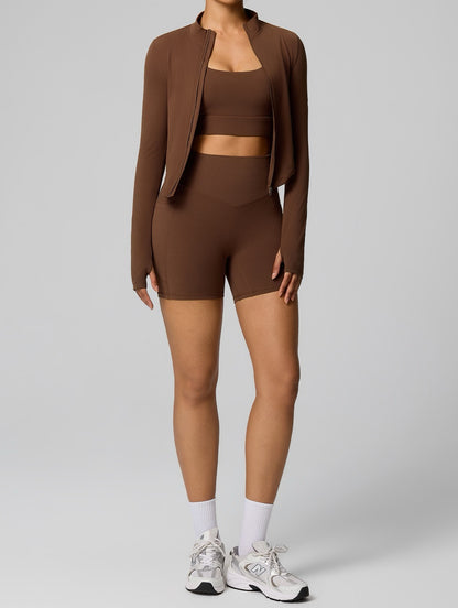 brown zip up gym jacket women
