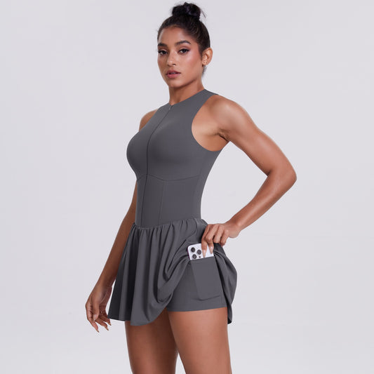 built-in shorts sports dress in grey color