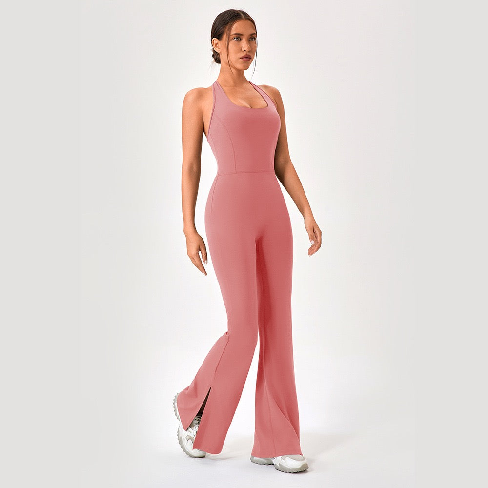 built in bra active jumpsuit pink