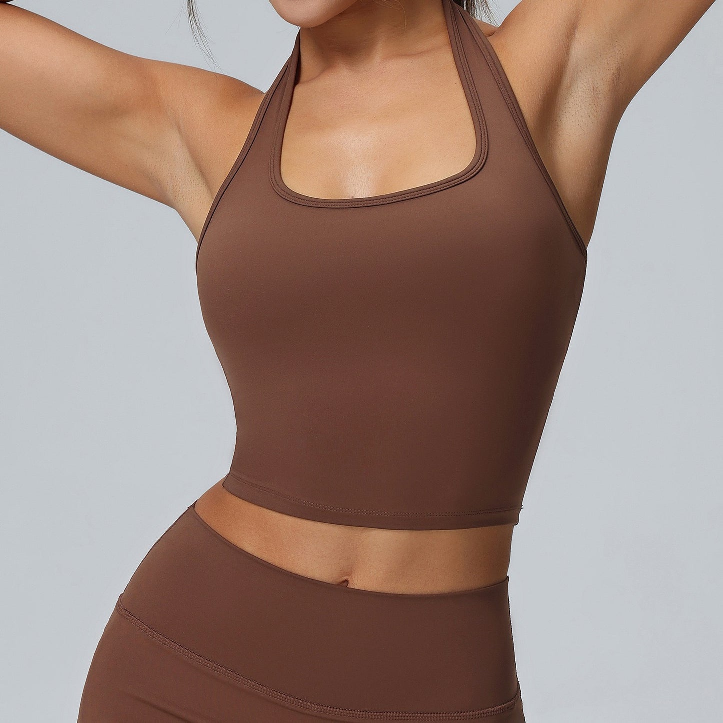 buttery soft gym crop top brown color