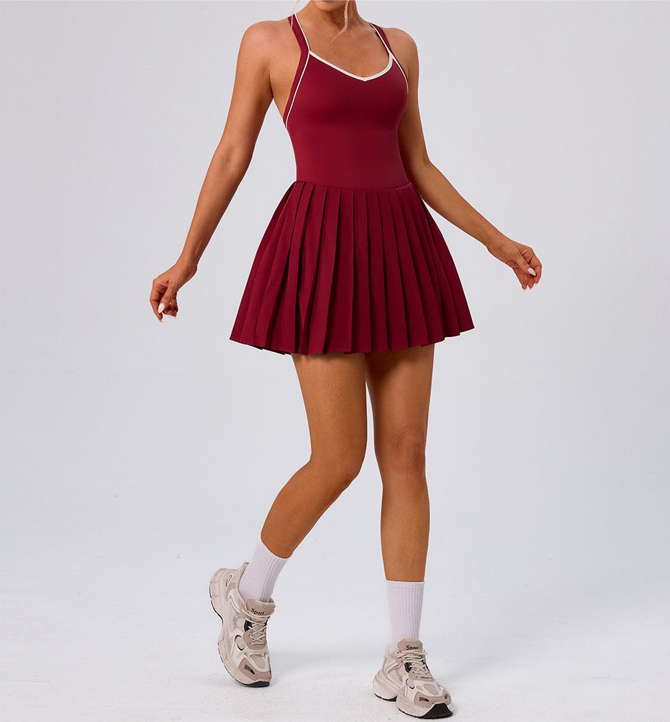 wine red casual activewear dress for women
