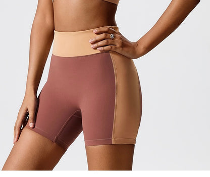 High-Waist Color Block Seamless Shorts – Green