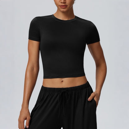 black cropped short sleeve t-shirt for women