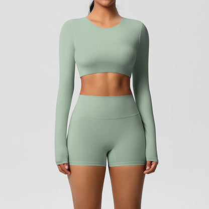 compression fit long sleeve crop top for workouts