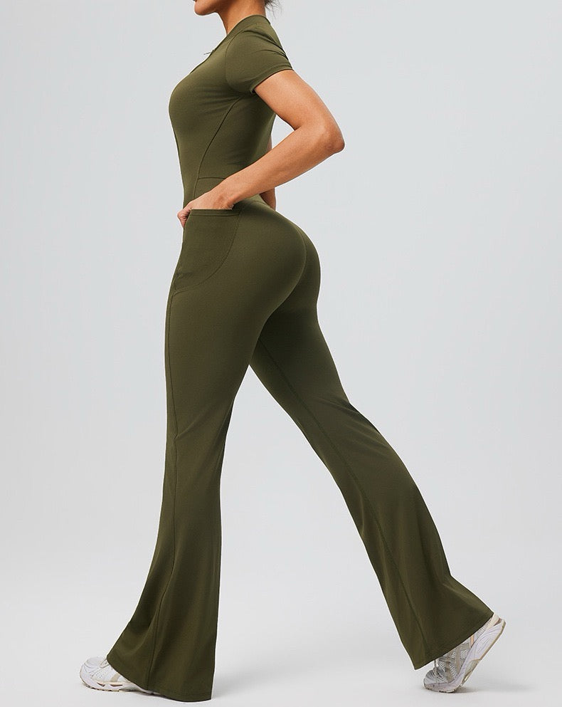 green yoga jumpsuit outfit