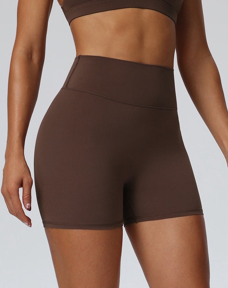 brown contouring gym shorts women