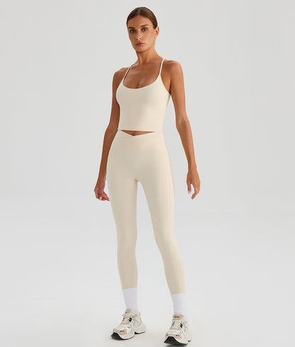 light color yoga outfit with side phone pocket leggings