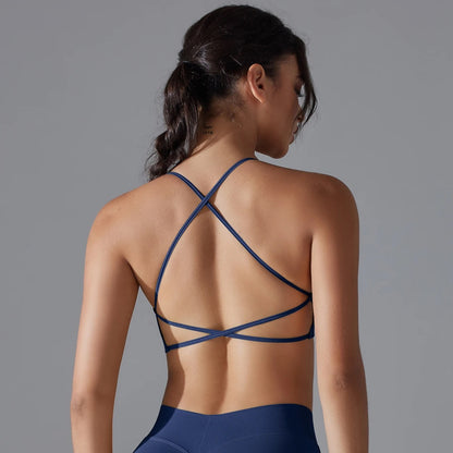 Strappy Crisscross Back Sports Bra - Wine Red