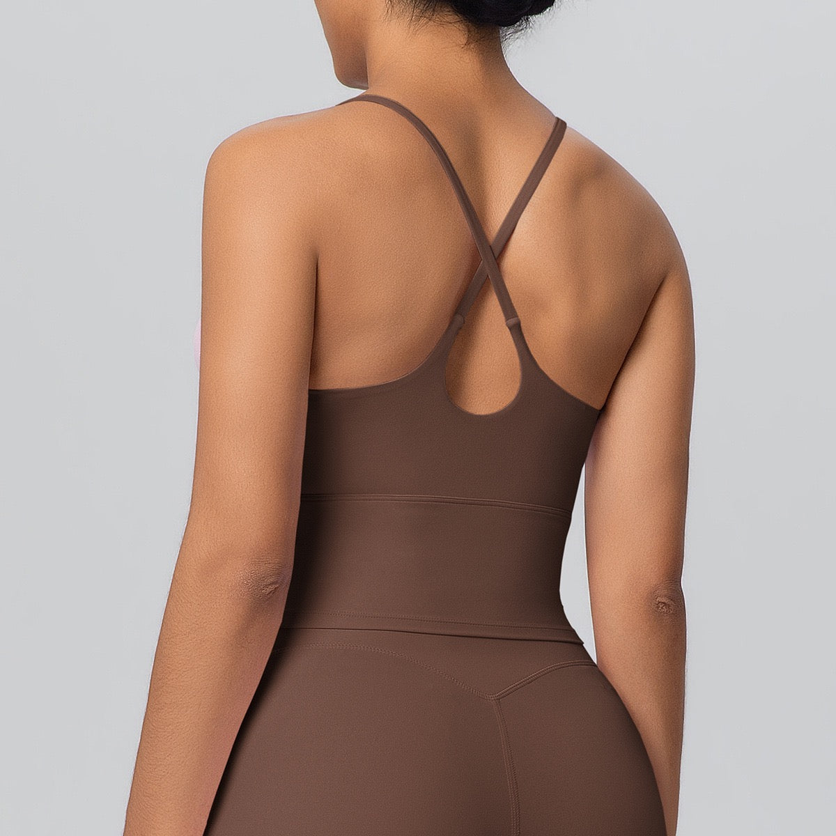 brown crisscross strap sports bra 