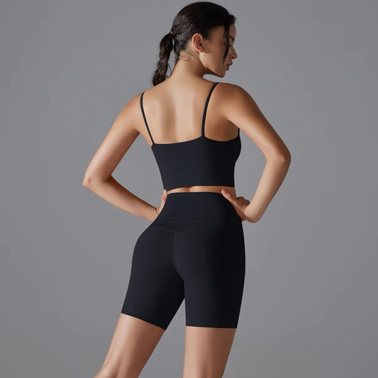 Seamless Crop Top & Biker Shorts Set - Black