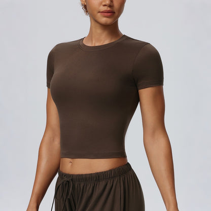 womens cropped athletic top brown color