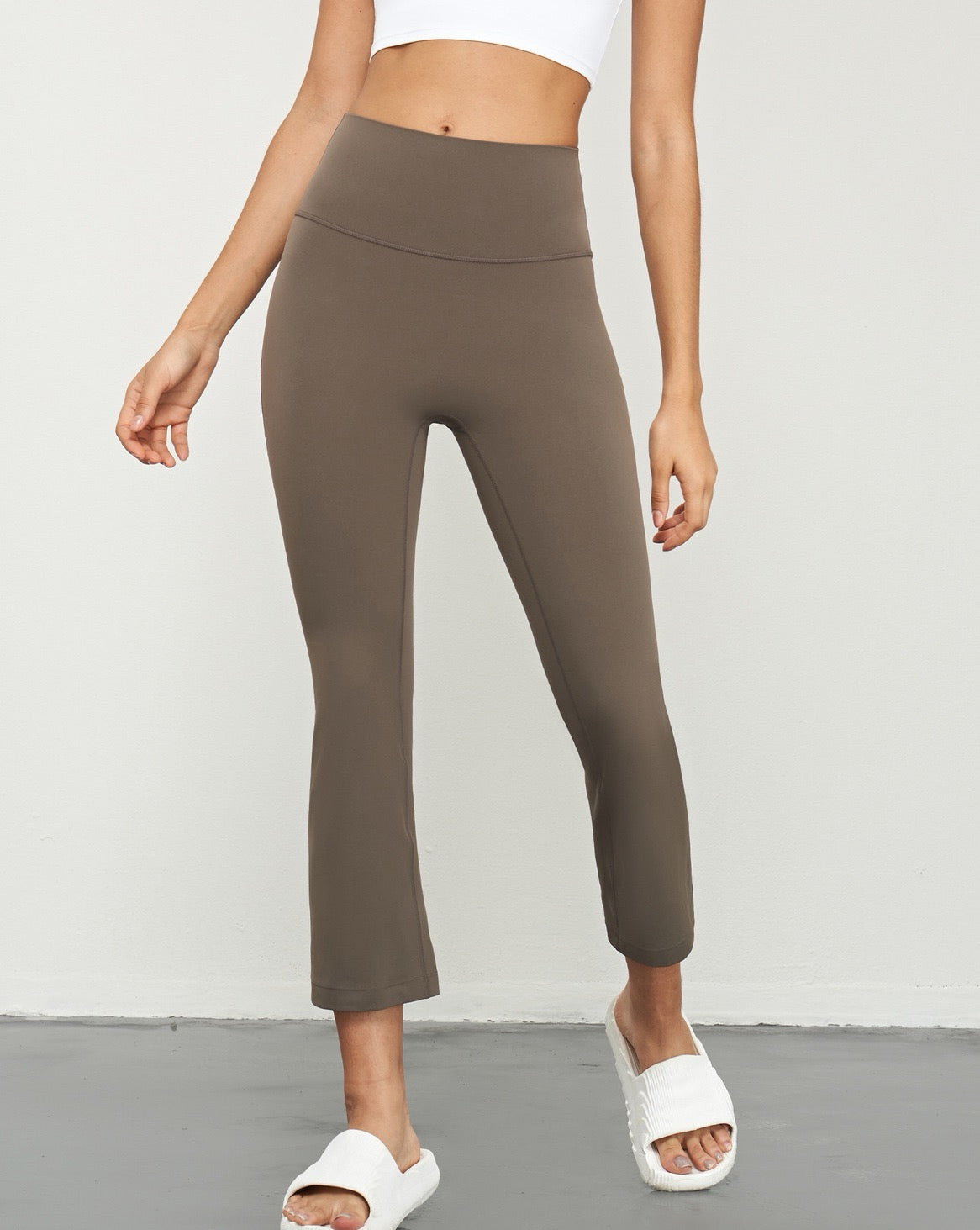 brown cropped flare pants casual wear