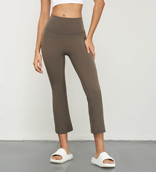 brown cropped flare pants for yoga