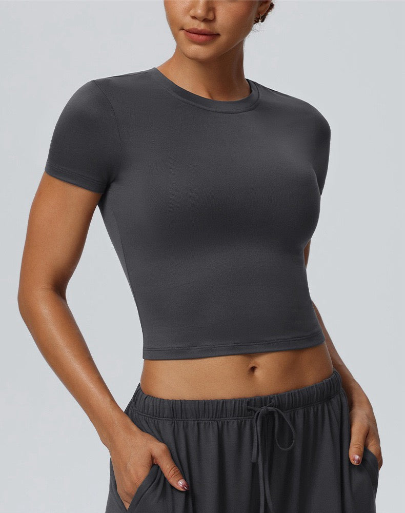 grey cropped short sleeve t-shirt for women