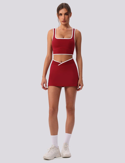 cropped square neck bra red