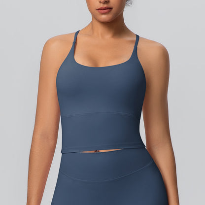 navy cropped tank with removable pads