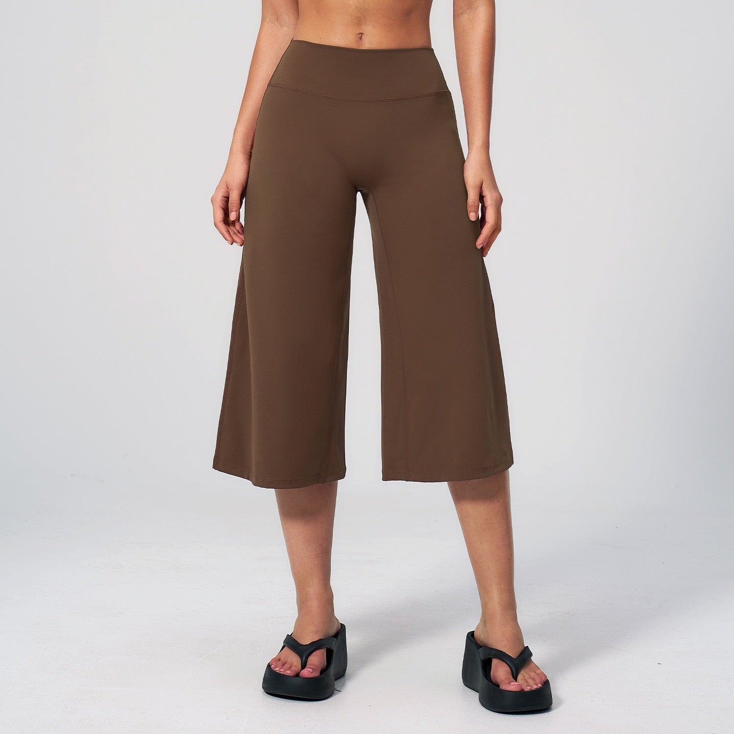 brown cropped wide leg workout pants