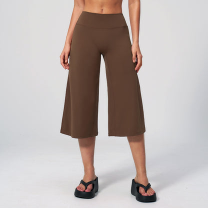 brown cropped wide leg workout pants