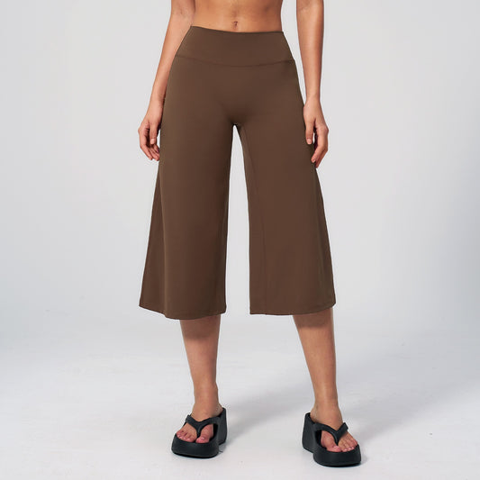 brown cropped wide leg workout pants