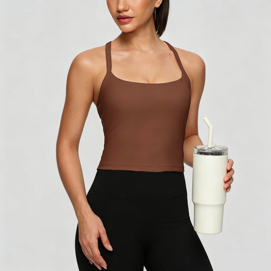 brown cropped workout tank for women