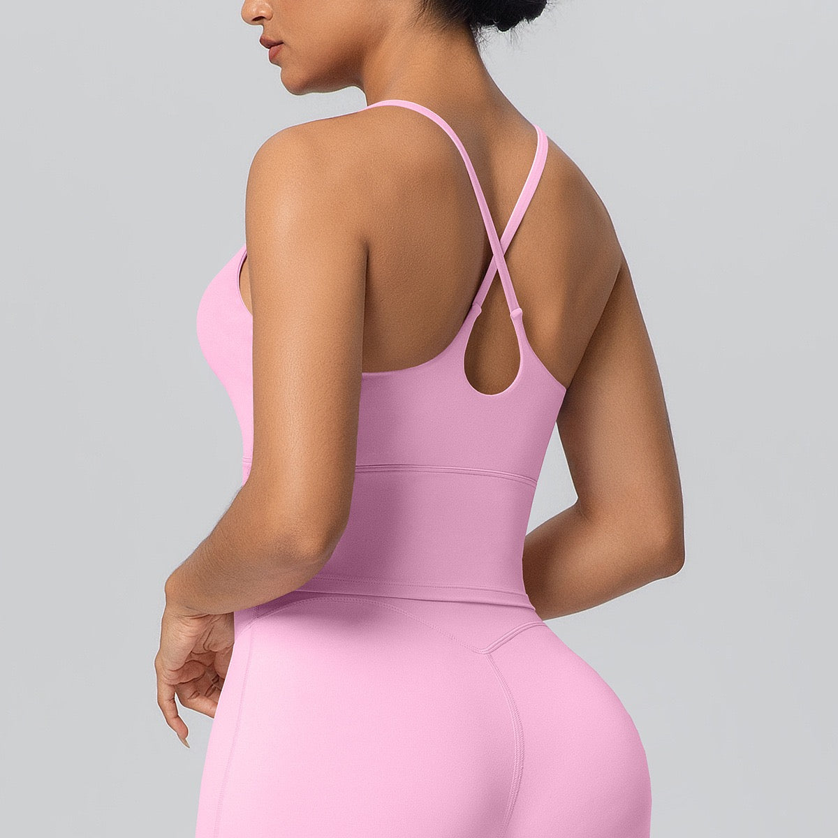 pink cross-back tank for low-impact workouts