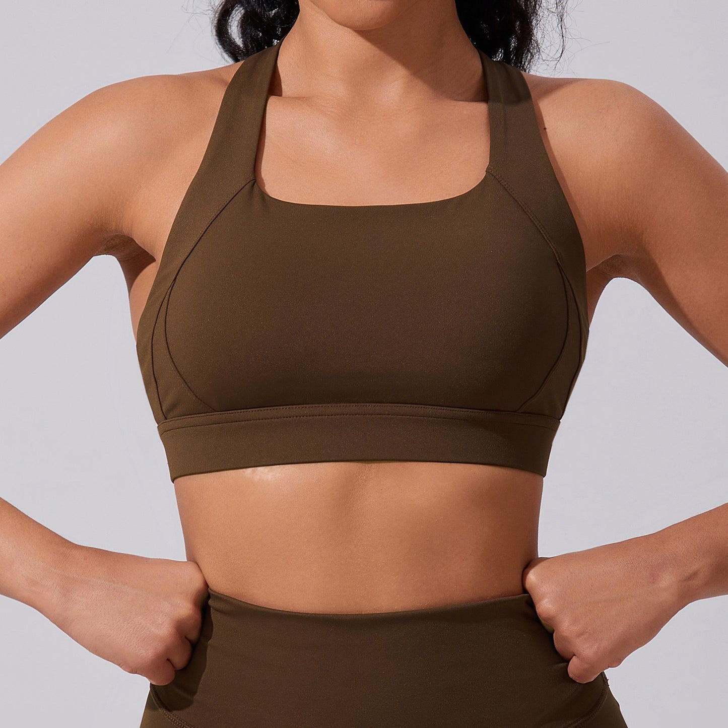 cross-back training bra brown
